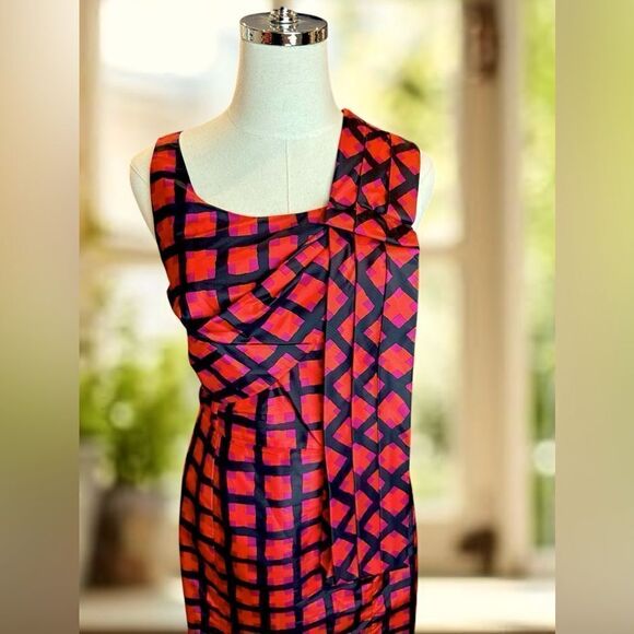 🔥 Marc by Marc Jacobs 100% Silk Sash Red Check Cocktail Dress Size 2 - Picture 7 of 13